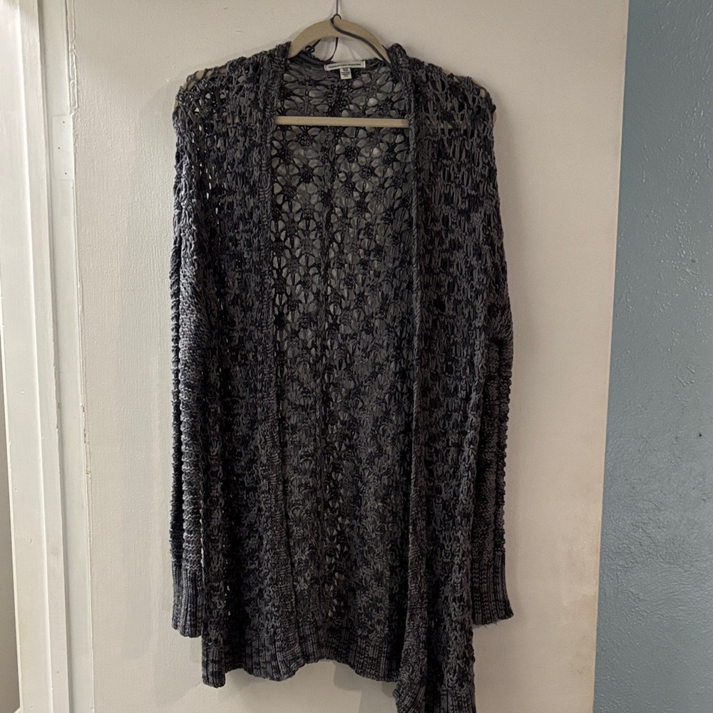 American Eagle Outfitters Charcoal Open-Knit Cardigan